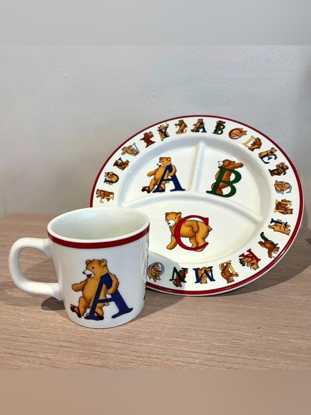 Tiffany & Co. Vintage ABC Alphabet Bears Child's Divided Plate and Mug Set